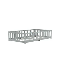 Streamdale Furniture Twin Floor Bed with Fence & Door, Grey