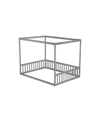 Streamdale Furniture Full Size Canopy Frame Rubber Wood Floor Bed with Fence,Guardrails