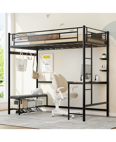 Streamdale Furniture Twin Loft Bed Frame with Storage - Easy Assembly, Secure Metal Slats