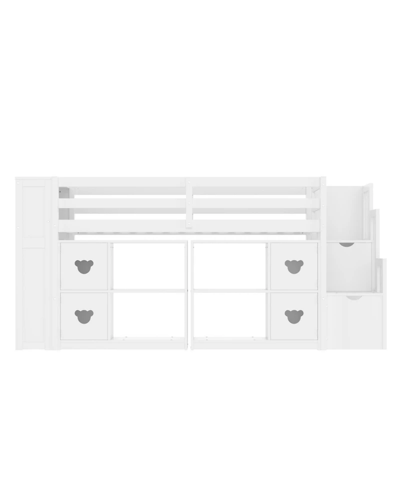 Streamdale Furniture Kids' Pine Loft Bed with Storage, Stairs & Led Lights