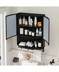 Streamdale Furniture Arched Glass Double-Door Wardrobe w/ Mirror, Shelf & Rack