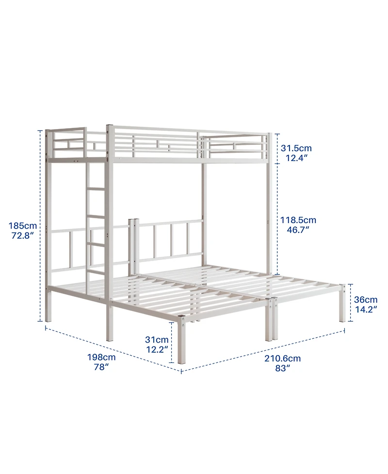 Streamdale Furniture Triple Twin Metal Bunk Bed with Guardrails & Ladder