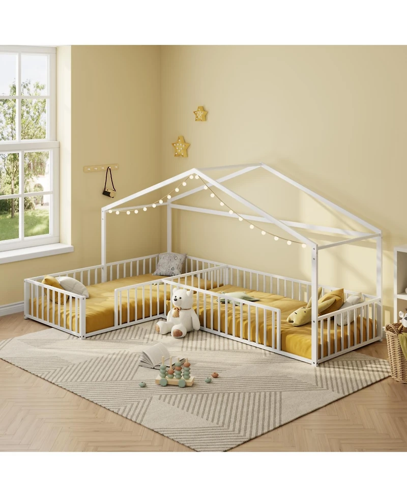 Streamdale Furniture Streamdale Metal L-Shaped Montessori Bed Frame for 2 Kids