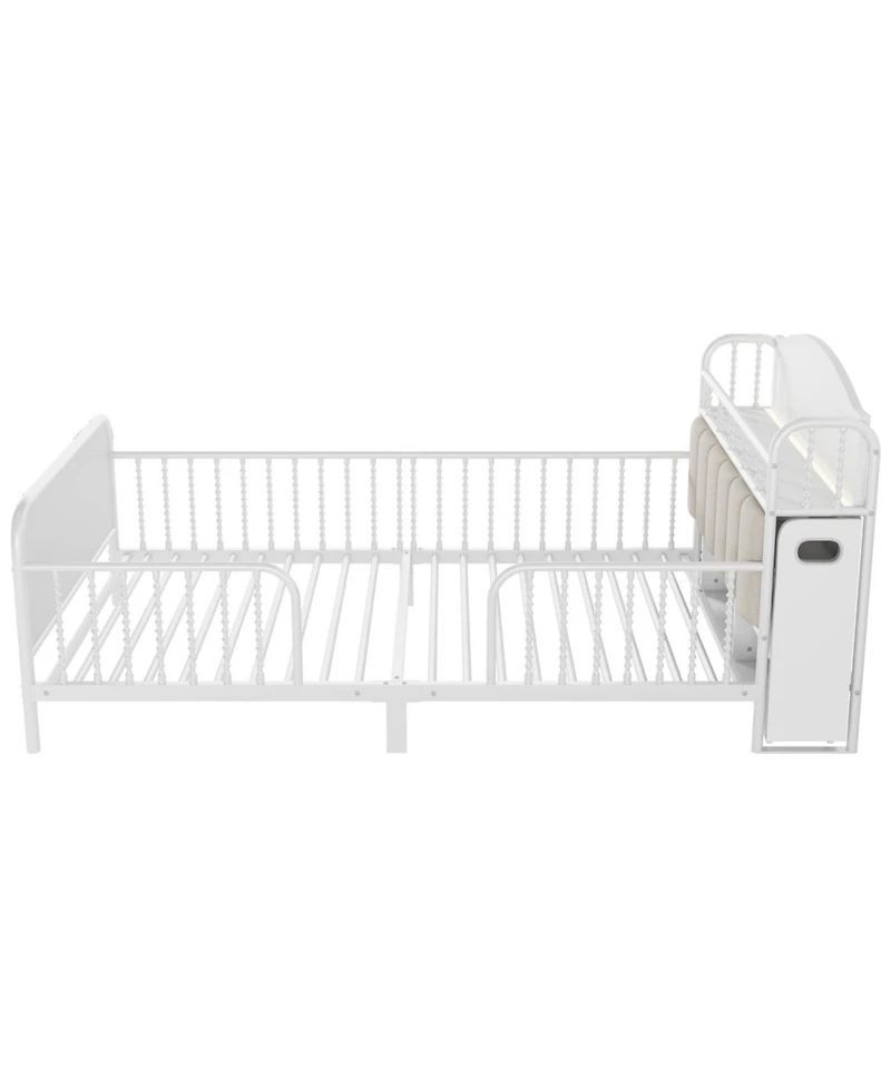 Streamdale Furniture Streamdale Twin Metal Platform Bed with Light & Storage Shelves, White