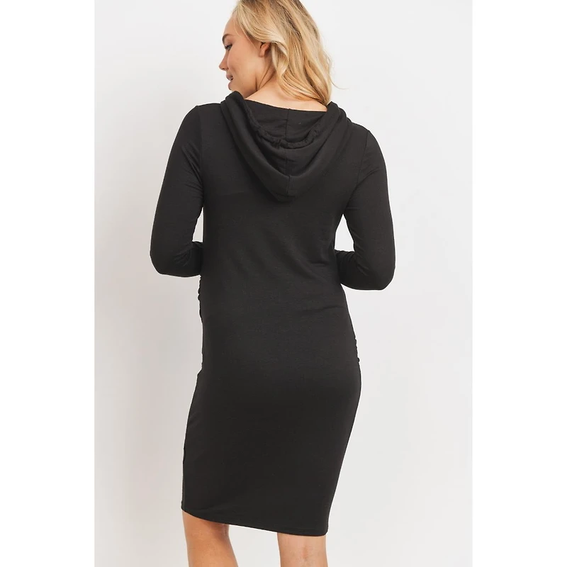 Hello Miz Women's Long Sleeve Side Ruched Maternity Hoodie Dress