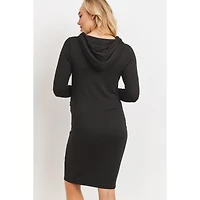 Hello Miz Women's Long Sleeve Side Ruched Maternity Hoodie Dress