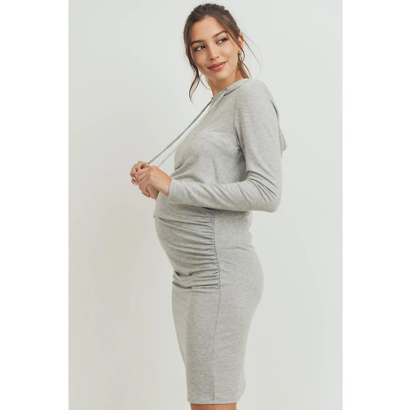 Hello Miz Women's Long Sleeve Side Ruched Maternity Hoodie Dress