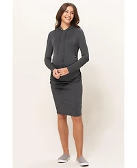 Hello Miz Women's Long Sleeve Side Ruched Maternity Hoodie Dress