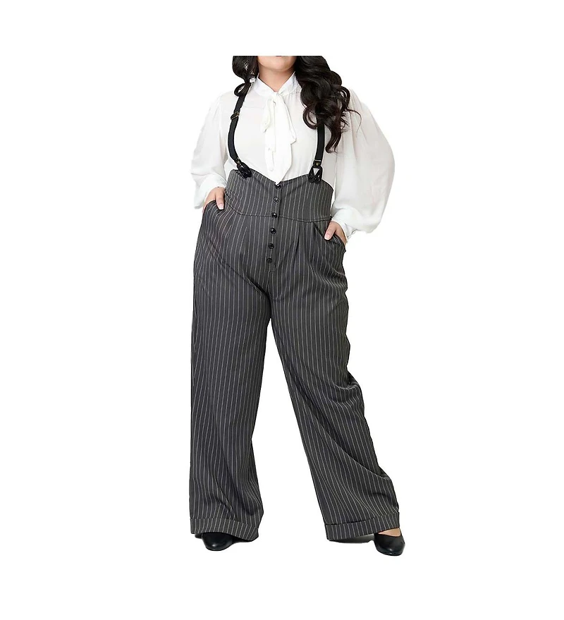 Unique Vintage Plus Size Thelma High Waist Suspender Pants