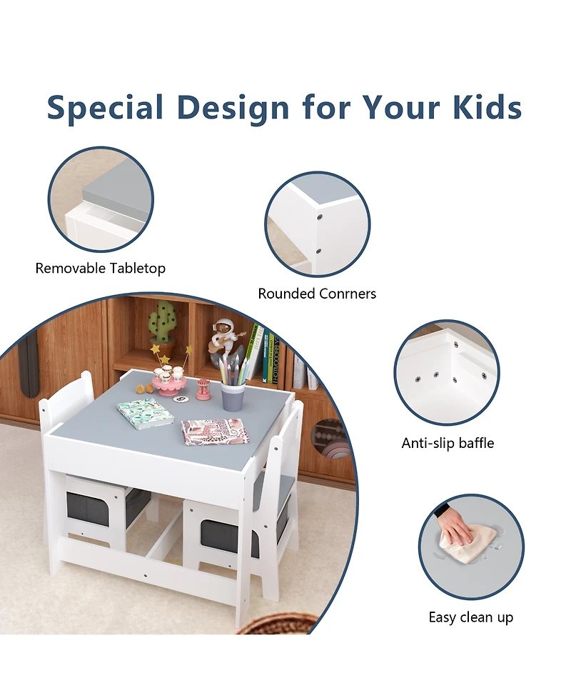 Streamdale Furniture Kids 3-in-1 Activity Table & Chair Set with Storage