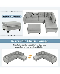 Streamdale Furniture Modern Sectional Sofa with Storage Ottoman Set