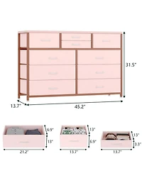 gaomon 10-Drawer Modern Fabric Dresser for Bedroom, Large Storage Chest, 45" Tv Stand, Living Room, Hallway Organizer