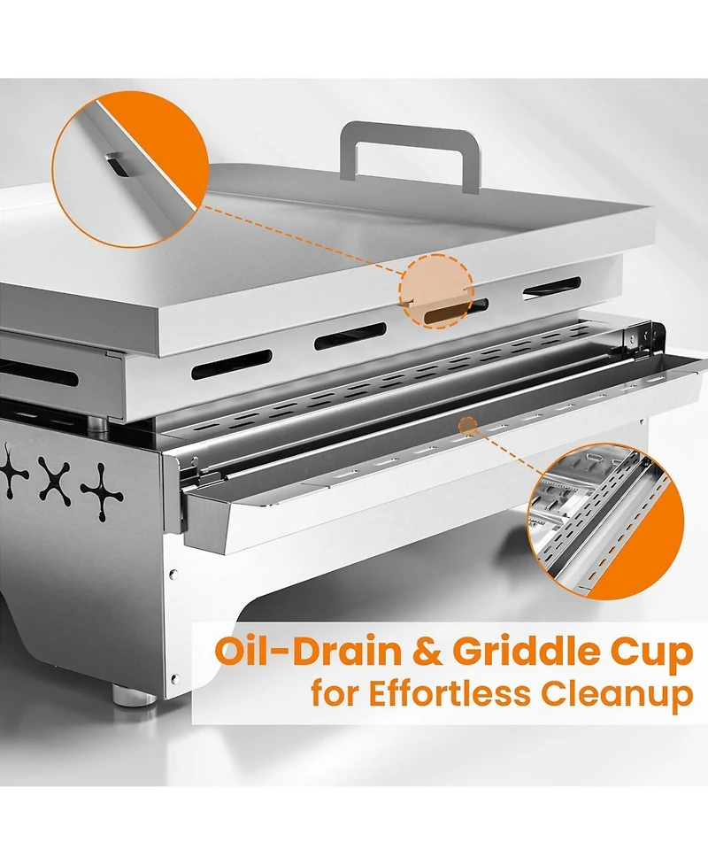 Cowsar Portable Propane Griddle, 8000BTU Tabletop Portable Propane Gas Grill with One Burner, Stainless Steel Flat Top Grill, Outdoor Cooking