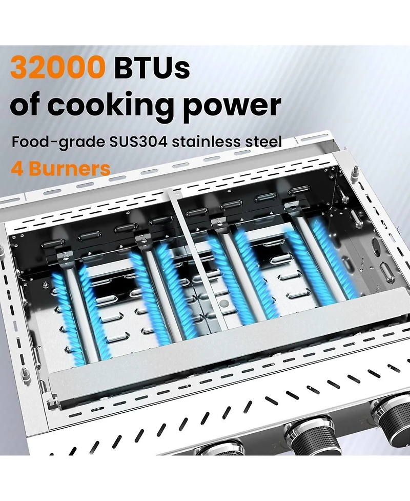 Cowsar Portable Propane Griddle, 32,000BTU Tabletop Portable Propane Gas Grill with 4 Burners, Stainless Steel Flat Top Grill, Outdoor Cooking