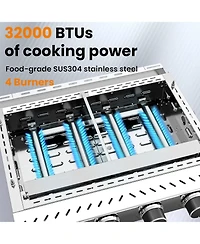 Cowsar Portable Propane Griddle, 32,000BTU Tabletop Portable Propane Gas Grill with 4 Burners, Stainless Steel Flat Top Grill, Outdoor Cooking