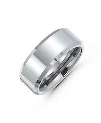 Bling Jewelry Simple Polished Titanium Band Ring Beveled Edge Silver Tone Comfort Fit 8MM