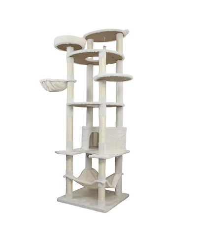 Aostirmotor 78" Beige Cat Tree Tower with Large Condo, Sisal Scratching Post & Hammock