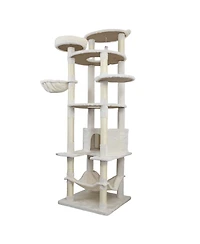 Aostirmotor 78" Beige Cat Tree Tower with Large Condo, Sisal Scratching Post & Hammock