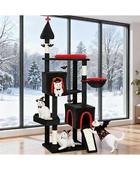 Aostirmotor 78"Cat Tree Cat Tower with Coffin Bed in Black