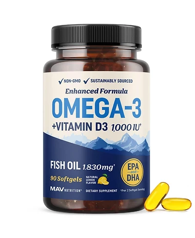 Mav Nutrition Fish Oil with Vitamin D3 Softgels, 90ct
