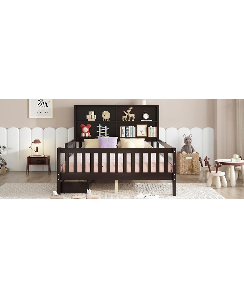 Streamdale Furniture Full Platform Bed with Chalkboard, Storage, Shelves, Espresso