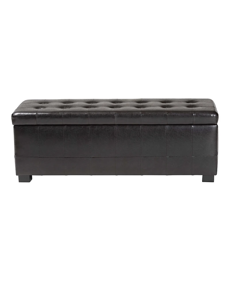 Baxton Studio Dark Brown Full Leather Storage Bench Ottoman With Dimples