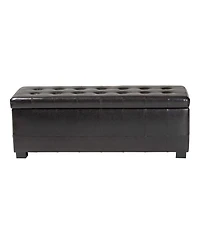 Baxton Studio Dark Brown Full Leather Storage Bench Ottoman With Dimples