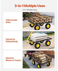 Sugift 1200 lb Heavy-Duty Steel Garden Cart with 13" All-Terrain Tires & Convertible Mesh Sides