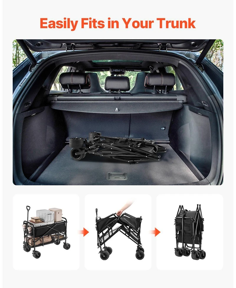 Sugift 400L Double Decker Collapsible Wagon with Extended Handle & 450 lb Weight Capacity