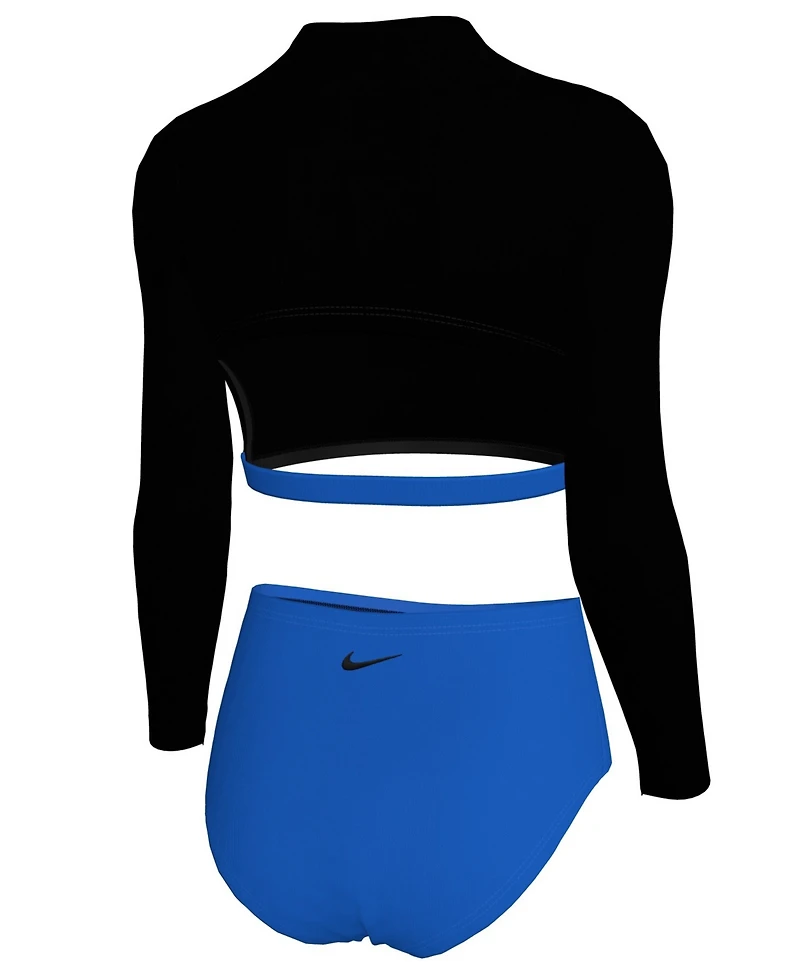 Nike Girls' 7-16 Essential Long-Sleeve Crop Top and High-Waist Swim Bottoms, 2-Piece Set