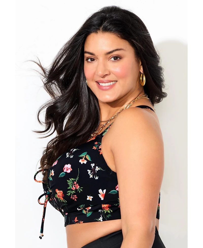 Swimsuits for All Women's Bra Tie Front Longline Underwire Bikini Top