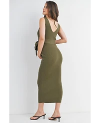 Hello Miz Maternity Ribbed Sleeveless Bodycon Dress with Waist Tie
