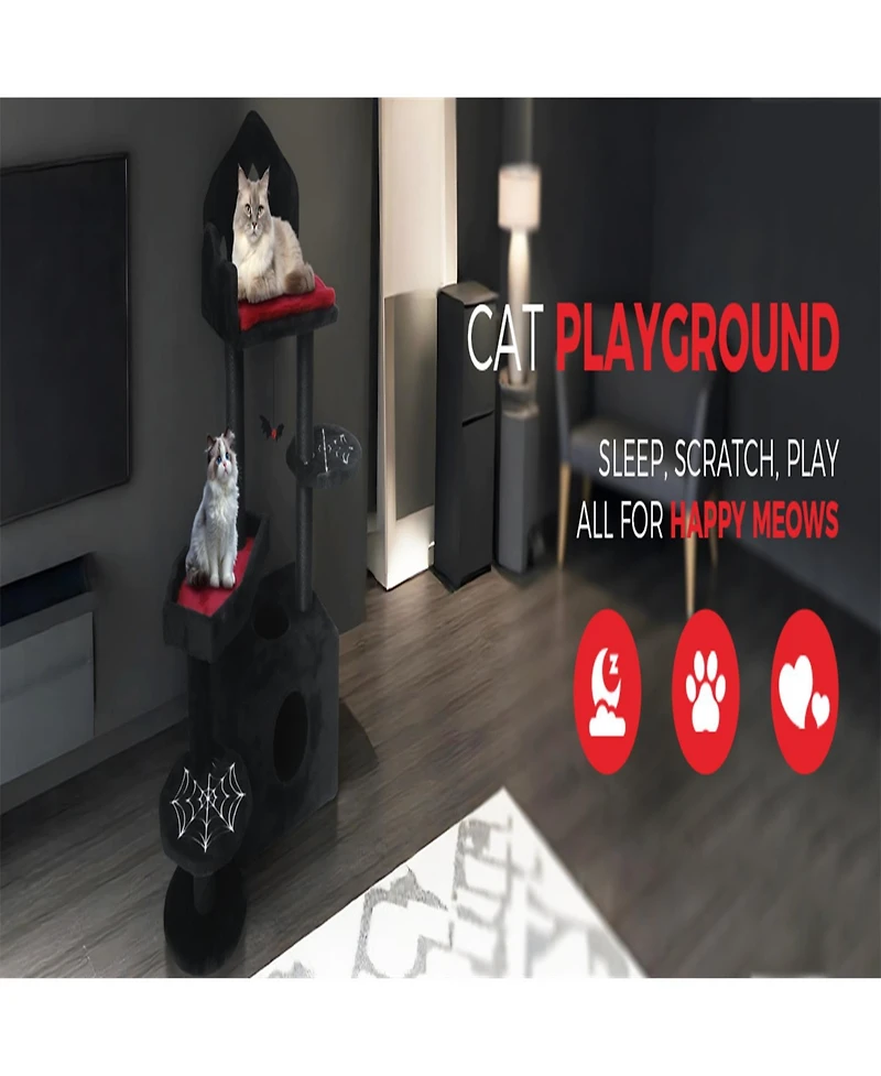 Aostirmotor Cat Tree with Scratching Posts, Perches, Hammock in Black