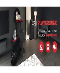 Aostirmotor Cat Tree with Scratching Posts, Perches, Hammock in Black