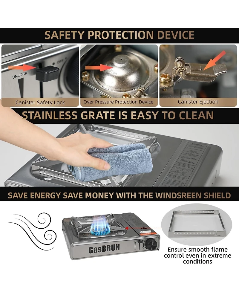 Aofar 1-Burner Butane Camping Stove with Windblocker,10000 Btu Portable Camp Gas Stove for Outdoor Cooking Stainless Steel.