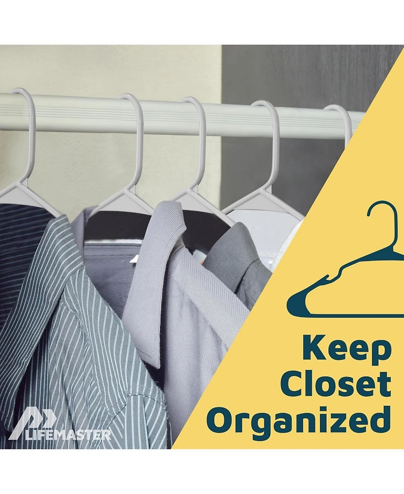 Lifemaster Heavy-Duty Plastic Hangers, Non-Slip Grooves, Space-Saving Design, 5 lb Capacity – Perfect for Clothes, Dresses & Coats, Pack of 50,