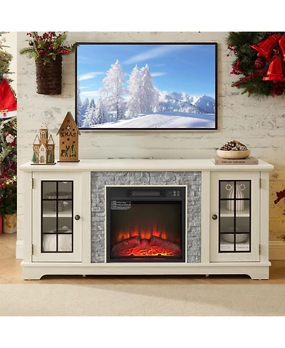 sumyeg 2-Door Storage Cabinet with Electric Fireplace Console