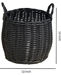 Rainsken Round Resin Woven Hamper Basket, with Handles, Multi-Purpose Organizer, for Decoration in Bedroom, Living Room, Laundry Room, Entryway
