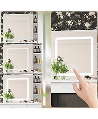 Famapy 5-Drawers White Makeup Vanity Sets Dressing Table Sets with Led Dimmable Mirror, Stool and 3-Tier Storage Shelves