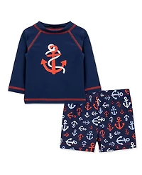 Little Me Baby Boys' Round Neck Rash Guard and Swim Trunks, 2-Piece Set