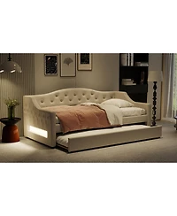 Lovmor Upholstered Twin Xl Size Daybed with Led Belt and Trundle