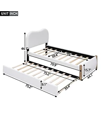 Lovmor Twin Size Upholstered Platform Bed with Wood Supporting Feet and Twin Size Trundle