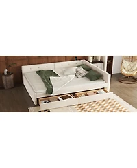 Lovmor Queen Size Upholstered Platform Bed with Usb and 2 Drawers Beige