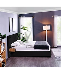 Lovmor King Size Storage Velvet Upholstered Hydraulic Platform Bed with 2 Shelves 2 Reading Lamps and Usb Port