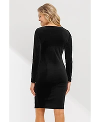 Hello Miz Maternity Velvet Long Sleeve Square Neck Mini Dress