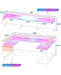 gaomon 78" U-Shaped Computer Desk with Power Outlets, Rgb Led and Storage, Reversible L-Shaped Gaming Desk