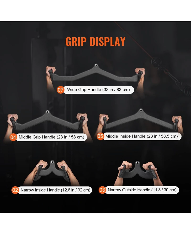 Sugfit Lat Pulldown Bar Set 5-Piece Cable Row T-Bar V-Bar Attachments Rubber Grip