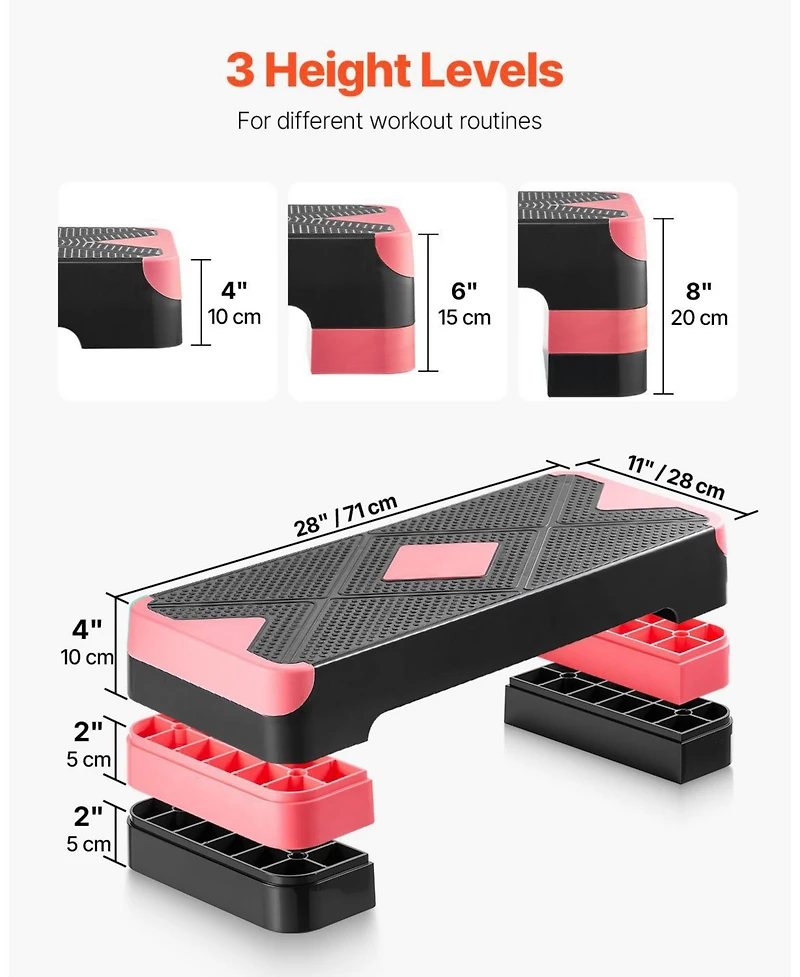 Sugfit Aerobic Step Platform 28" Adjustable Stepper with 4 Risers Red