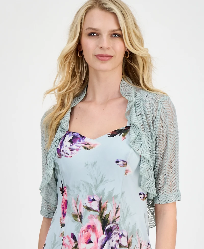 Connected Women's 2-Pc. Floral Chiffon Sleeveless Dress and Ruffle-Front Jacket