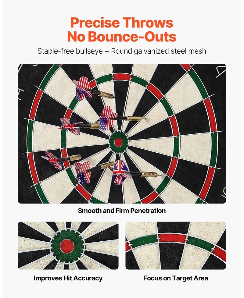 Sugift Dartboard Set with 6 Darts and Score Kit 17.7" Self-Healing Sisal Board